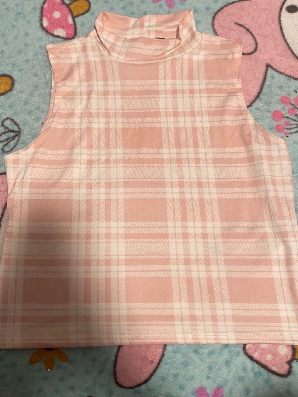 Pink Plaid Mock Neck Tank Top